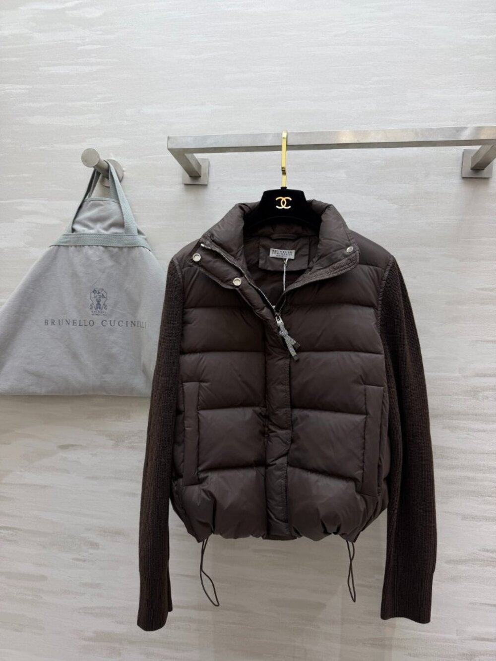 Brunello Cucinelli Down Jacket with Ribbed Knit Sleeves